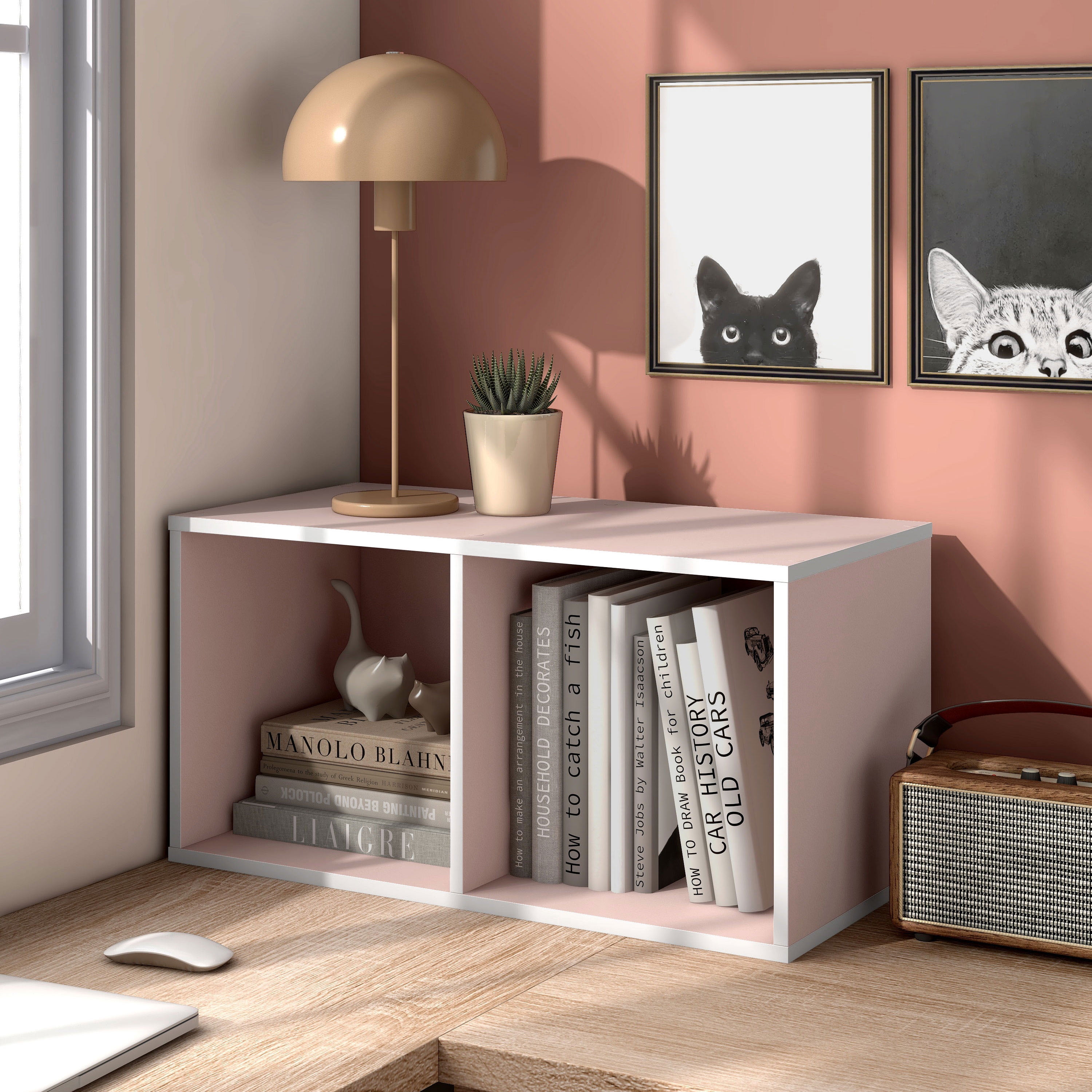 Furniture of America Brooks Stackable 2-Cube Wood Light Pink Kids Bookcase