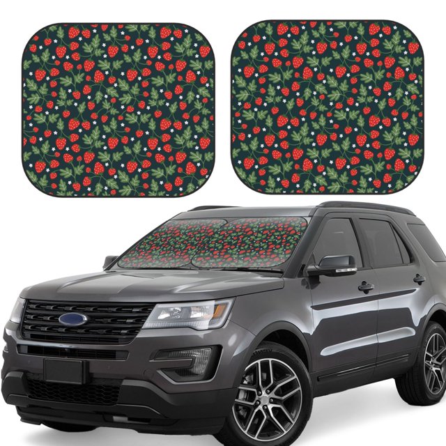 Fotbe Strawberry Juego de 2 Piezas de Parasoles para Parabrisas | Bloqueador Solar para Auto | Accesorios Plegables para Protección Solar Interior-Small