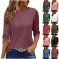 thumbnail image 5 of JSheng Womens Shirts 3/4 Sleeves Fashion Solid T-Shirt Three Quarter Sleeve Round Neck Casual Tops for Women Purple XL, 5 of 5