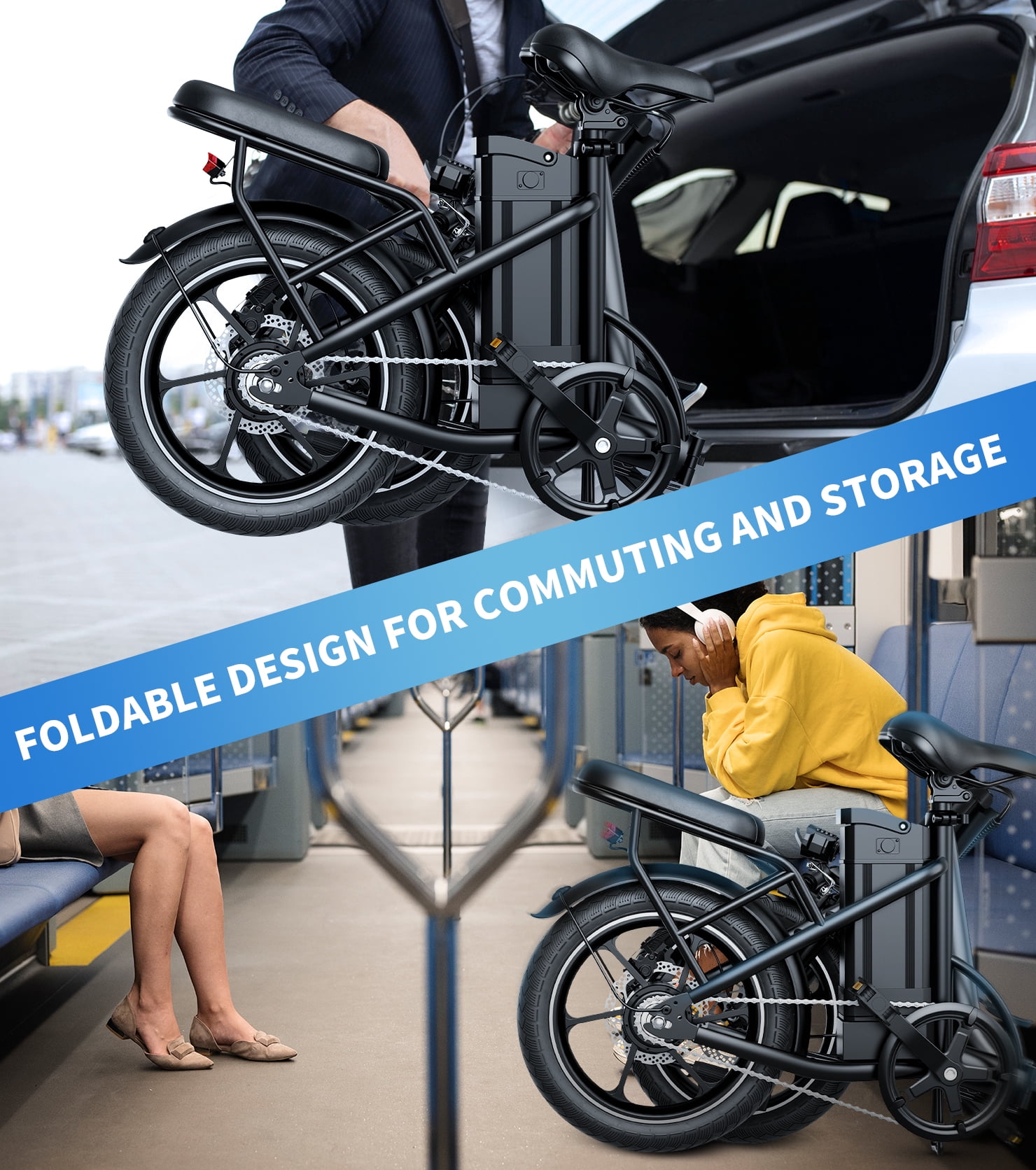 16" Folding Electric Bike for Adults – 630W Peak Motor, 20 MPH, 19–35 Miles Pedal Assist, Dual Suspension, Dual Disc Brakes, Removable Battery, LCD Display, Commuter Ebike