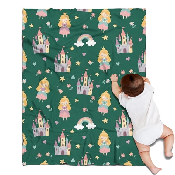 Green Princess Castle Pattern Blanket,Comfortable Soft Flannel Throw Blanket,All Season,Warm Lightweight Blankets for Sofa Bed Couch Living Room Chair,30"x40"
