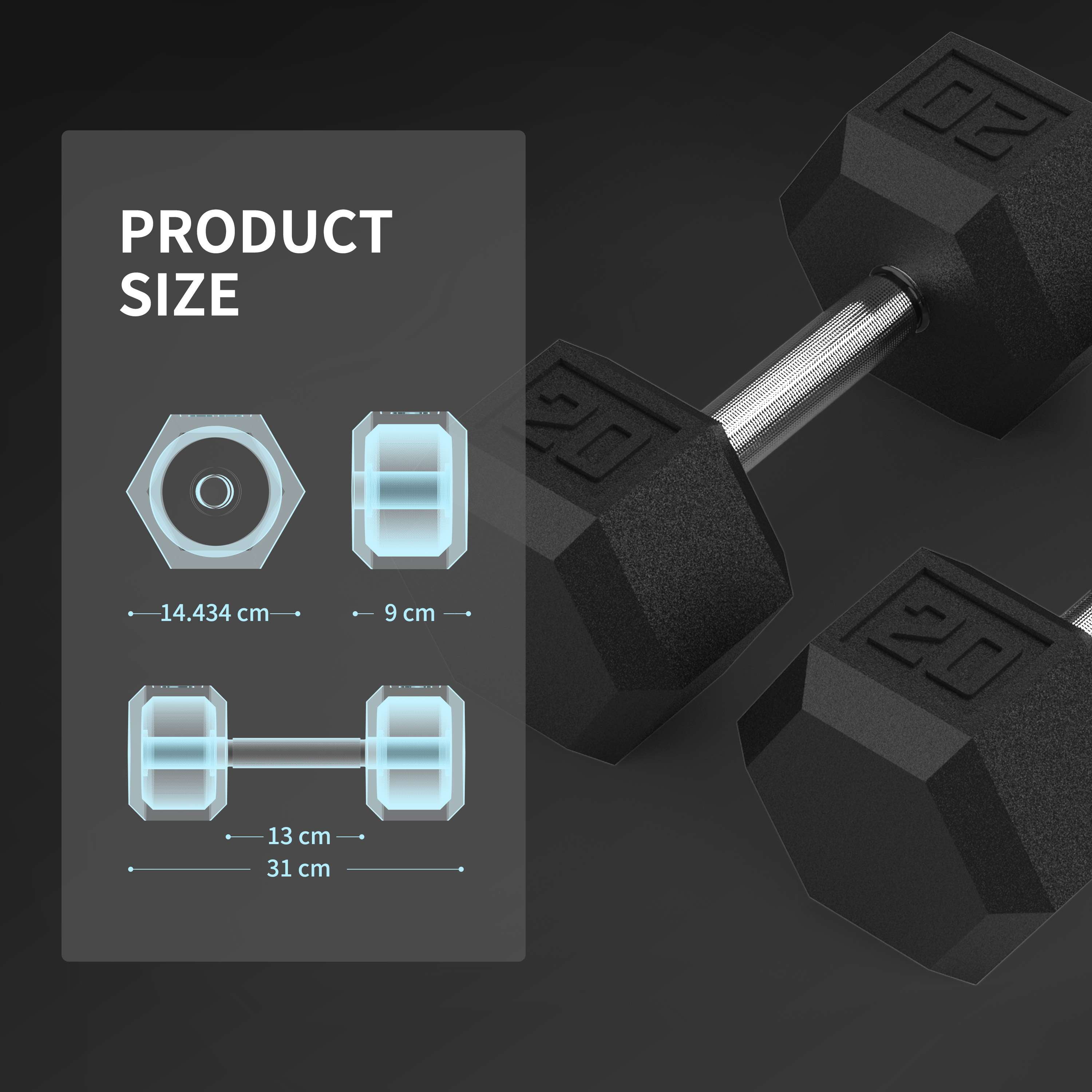 PROIRON Rubber Hex Dumbbell 20Lb, Pair