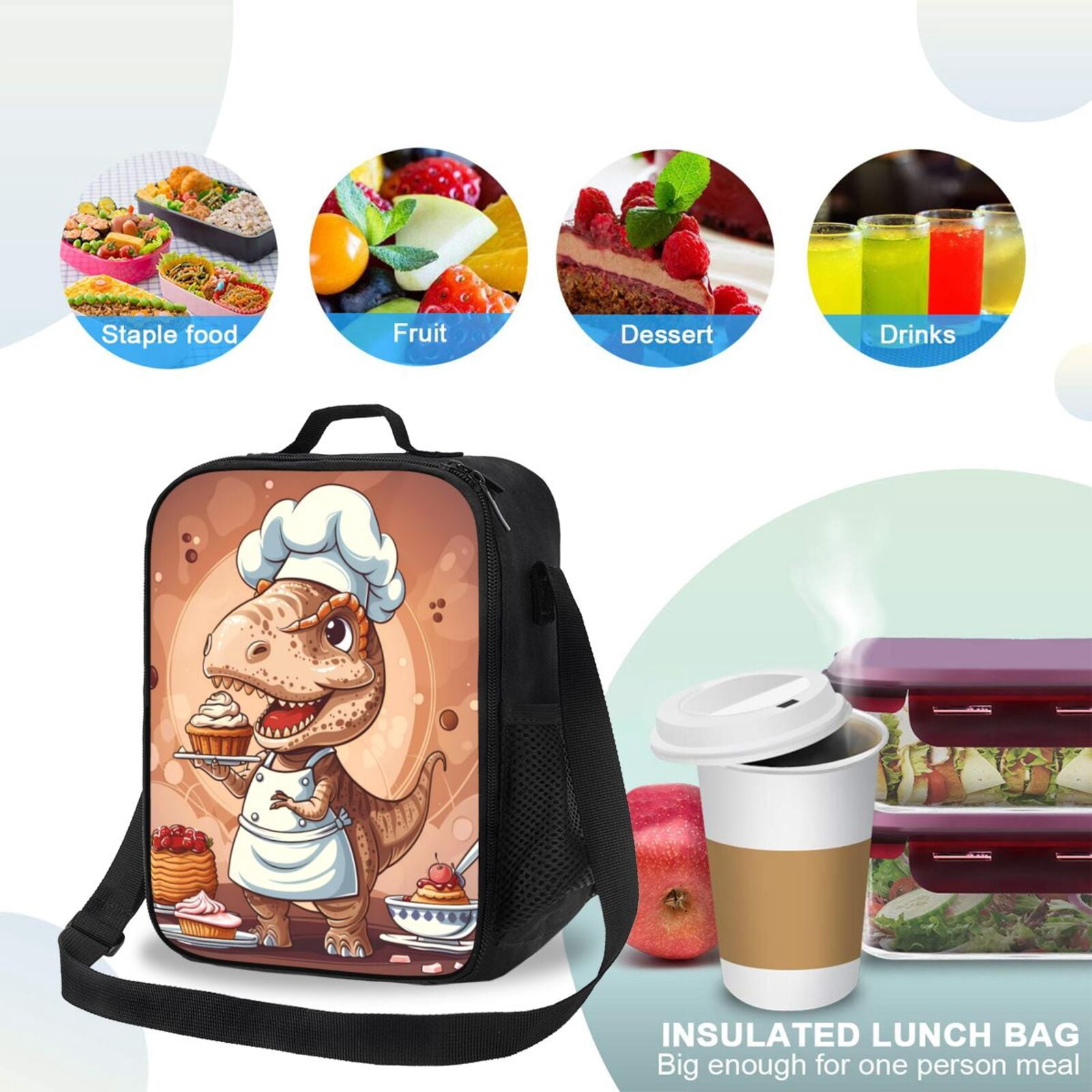 Picia Dinosaur Baking Delight Lunch box Lunch bag for men women Large capacity Lunchbox Reusable Lunch bags Insulated Lunch bag Lunch box cooler