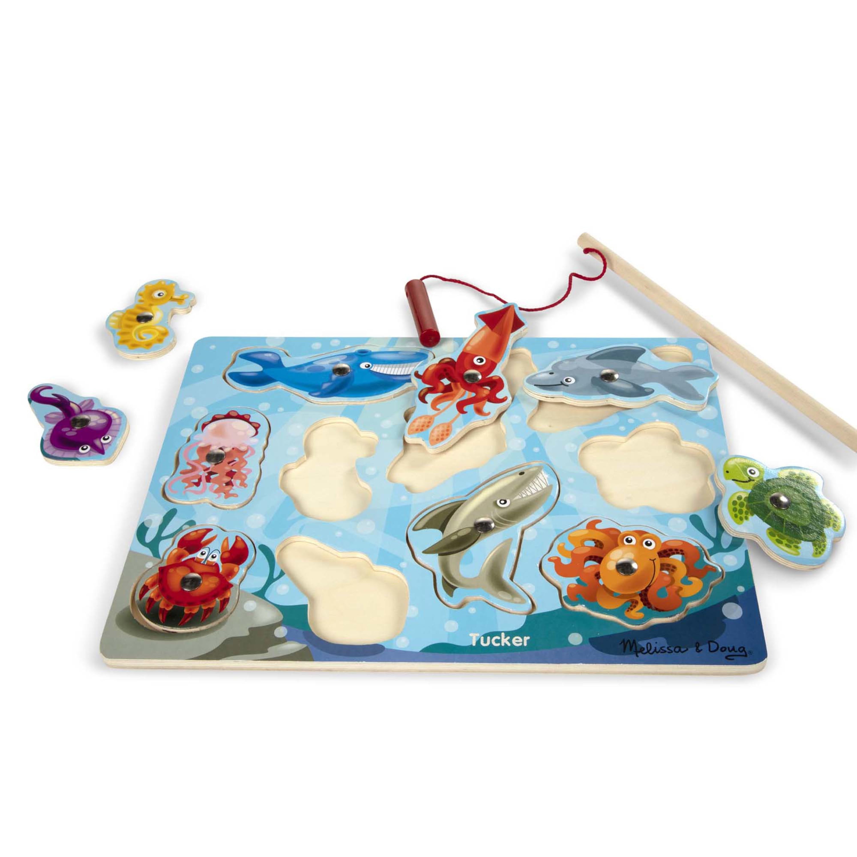 Wooden Magnetic Fishing Game Pretend Toy Ocean Board Jigsaw Baby Learning 