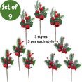thumbnail image 2 of Christmas Floral Picks - 9 Stems with Berry Clusters - Frosted Berries Stars Apple and Snow Tipped Greenery with Holly Leaves - 9.75" L, 2 of 7