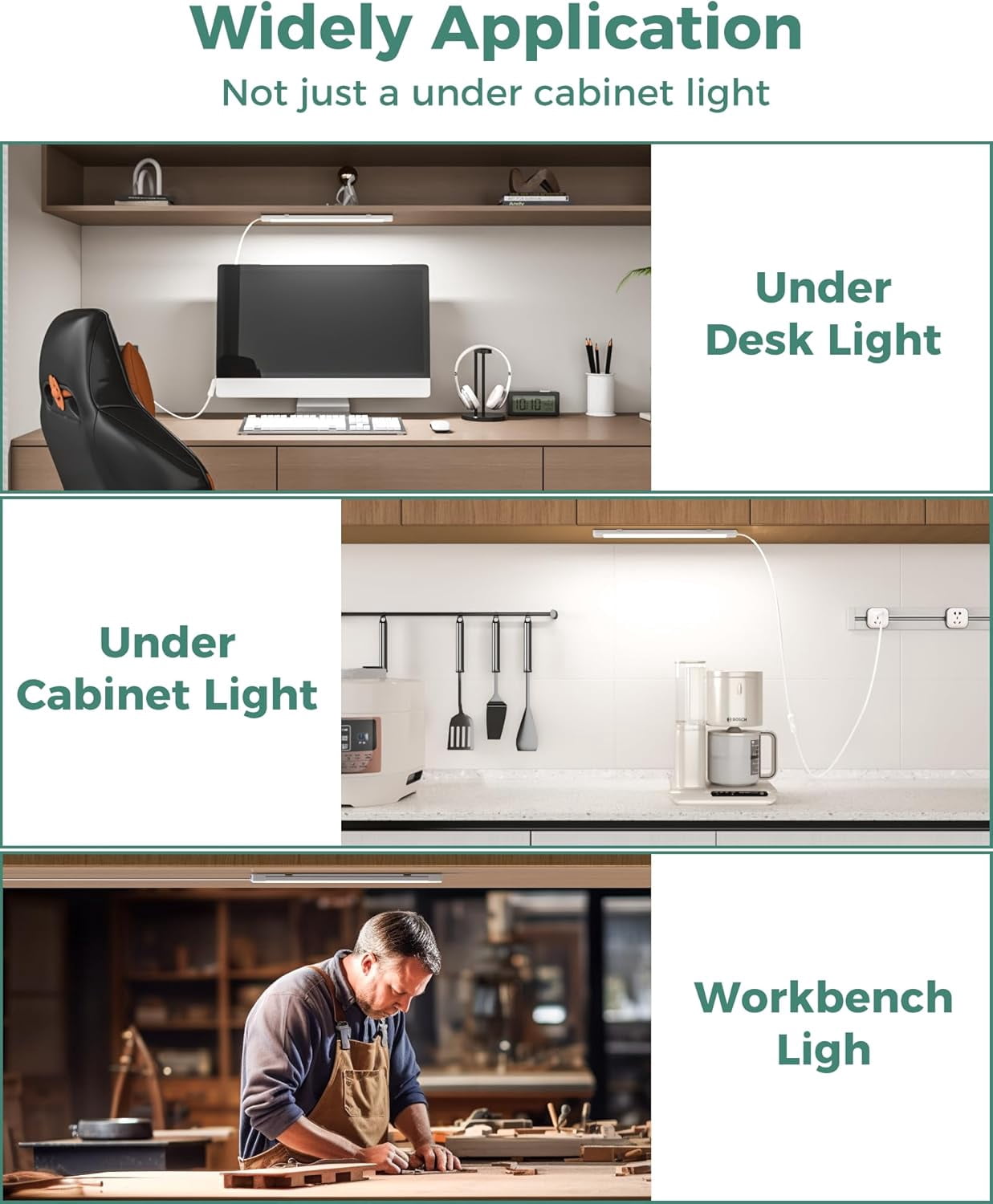 16 Inch Under Cabinet Lights,Plug and Play Counter Lighting,6000K Cool White with 700LM Bright,ETL Light Bar ON/Off Switch for Kitchen,Under Desk,Workbench