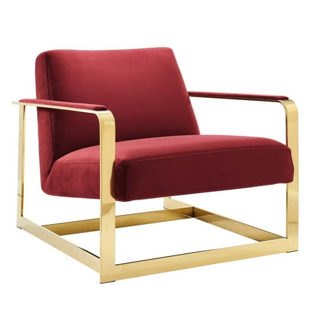Modway Seg Performance Velvet Upholstered Accent Chair in Gold and Maroon Red