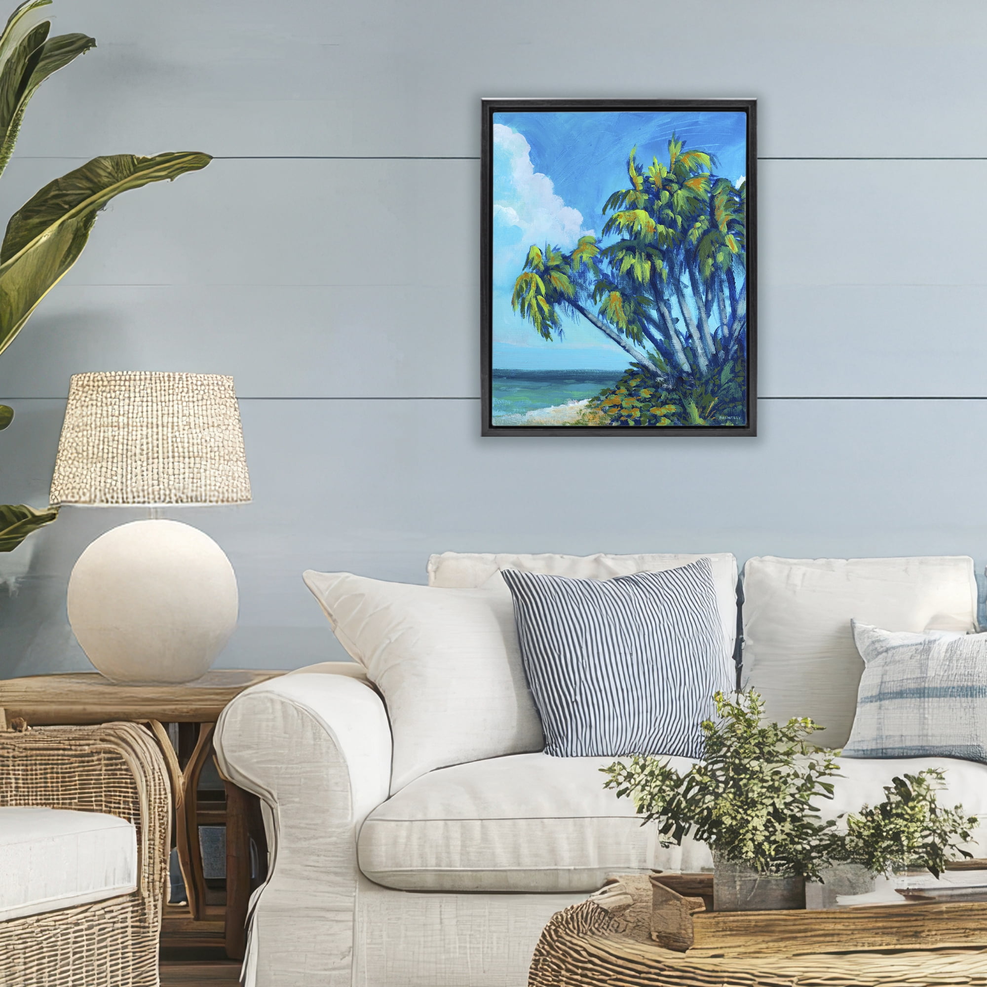 Stupell Industries Cerulean Sky & Palms Black Framed Floater Canvas Wall Art, design by Dan Meneely