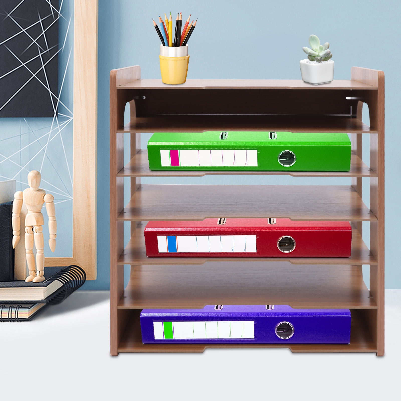 36*25*38.5cm Rectangular Natural Wood Color Widen Wood Office Paper Organizer Desk Desktop File Holder Desk Letter Tray