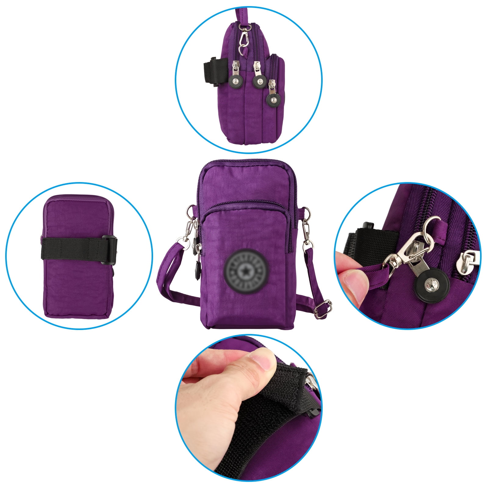 Htscf Waterproof Nylon Crossbody Cell Phone Purse Smartphone Wallet Bag For Women Compatible With All Smartphones Up To 6.5inch Purple