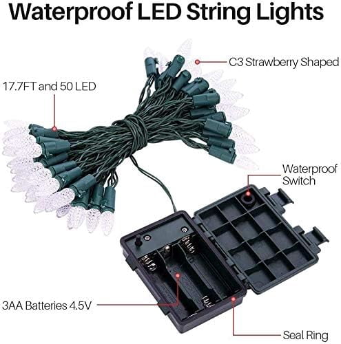 50 LED Battery Operated String Lights 18ft C3 Christmas Lights for Indoor Outdoor Wreath Party Decoration,Warm White