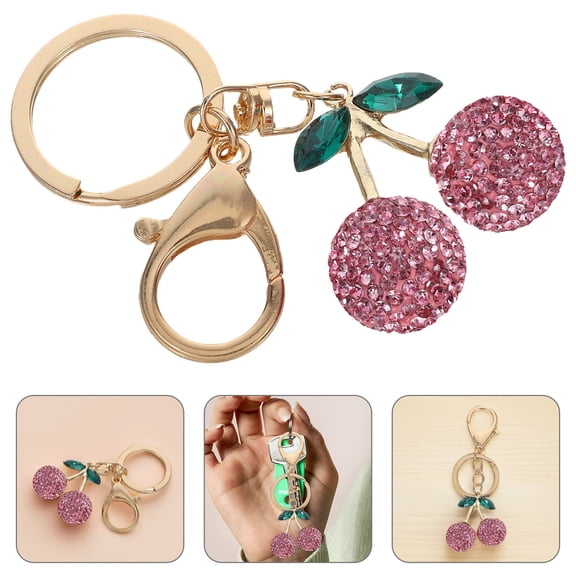 Luxshiny 3D Cherry Shaped Keychain for Bag Decoration in Pink Zinc Alloy 1Set for Women