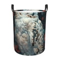 thumbnail image 1 of Balery Moon Flower White Owl Cesta de ropa redonda con asas, impermeable, independiente, para ropa, juguetes, dormitorio y familia-Small, 1 of 6