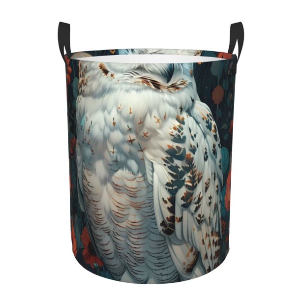 Fotbe Moon Flower White Owl Cesto de Ropa con Asas, Cesto Impermeable de Gran Capacidad, Bolsa de Lavado para Dormitorio, Cesto de Ropa con Ruedas y Asas-Small