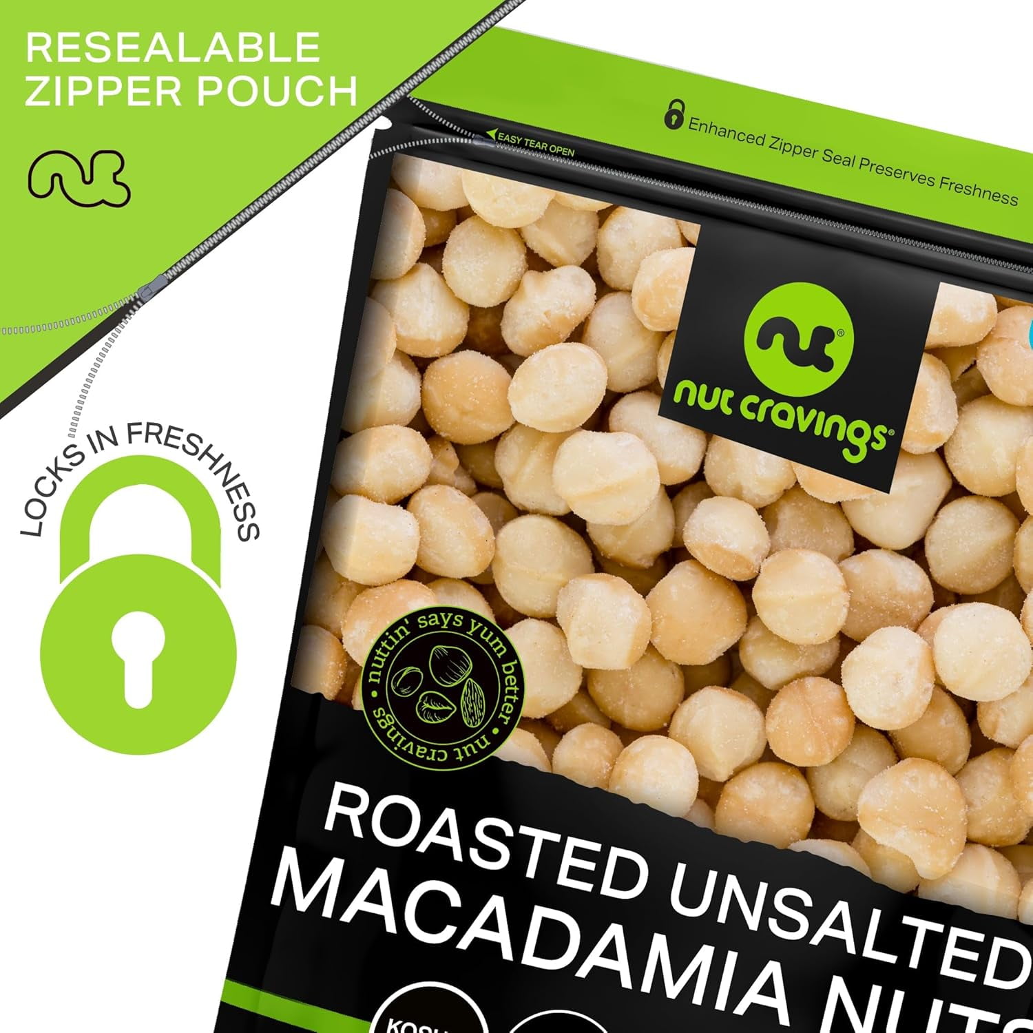 Nut Cravings Roasted Macadamia Nuts, Whole & Pieces, Unsalted, 32oz Bag, Keto, Vegan