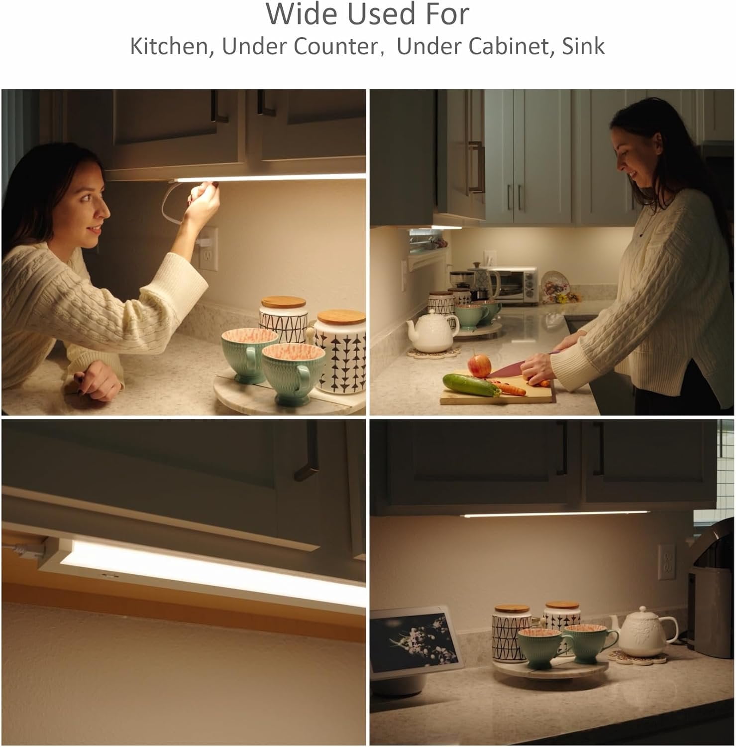 LED Under Cabinet Lighting Hardwired or Plug in, 12 Inch 6W, Dimmable 5 Color 2700K/3000K/3500K/4000K/5000K, Linkable Eyes Care Design Counter Lights for Kitchen, Sink, ETL Listed, White