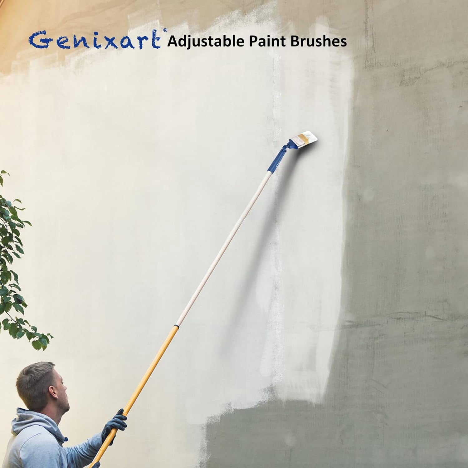 Extendable Paint Brushes for Walls & Ceiling, Multi Angle Adjustable Masonry Paint Brush for Fence Stain & Wood Varnish (3 Pack)