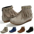 thumbnail image 2 of Bottines pour Femmes Mode Talon Compensé pour Femmes Bottines et à Franges Fermeture Éclair Bottines Courtes Lacées pour Femmes1 Plates pour Femmes Bout Rond Chaussures Plates Femmes avec Talon Grand pour Femmes, 2 of 7