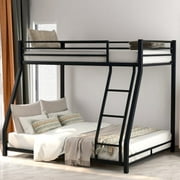 Bunk Bed Twin over Full with Flat Ladder, Metal Floor Bunk Beds for Kids with Ladder, Safety Guardrails for Boys & Girls, for Bedroom Dorm, No Box Spring Needed, Space-Saving, Twin/Black