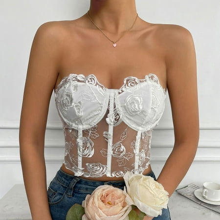 

Huachen Spliced Three-dimensional Flower Steel Ring Wrapped Breast Fishbone Slim Vest Embroidery Lingerie