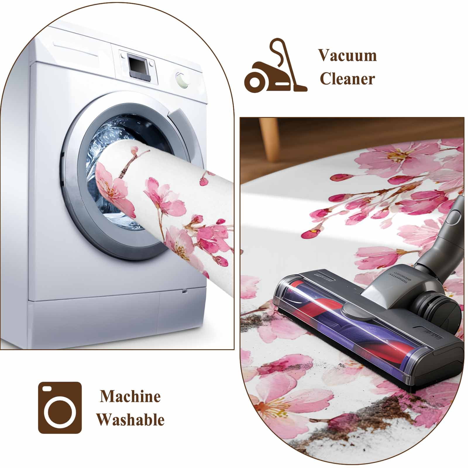 Spring Peach Flowers Entryway Rug 2'x3'&nbsp; Non Slip Front Door Mats, Pink Botanical Floral Leaves Branch Entrance Rugs Indoor Outdoor Carpet, Washable Floor Mats Small Area Rug for Bedroom Kitchen