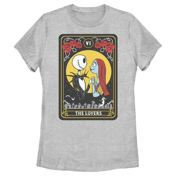 Women's The Nightmare Before Christmas The Lovers Tarot Card Graphic Tee Athletic Heather 2X Large