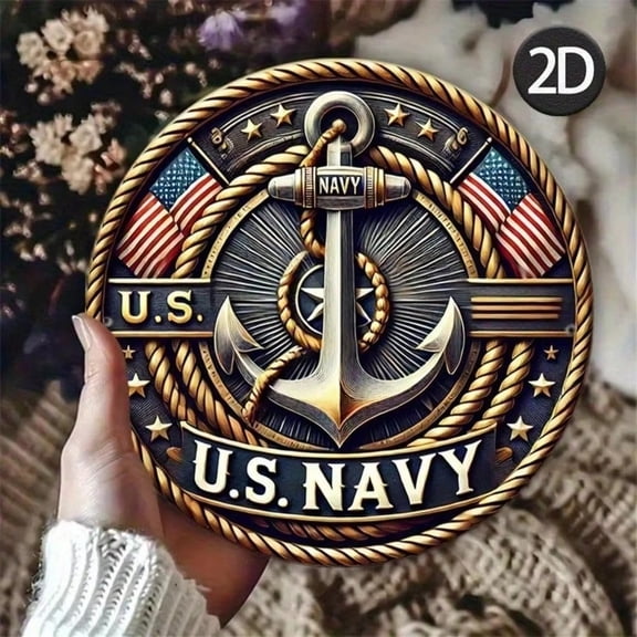 HELLOYOUNG US Navy Metal Sign 8x8 Inch Vintage Patriotic Tin Wall Decor for Home Bar Man Cave Garage Office Wall Art Decoration