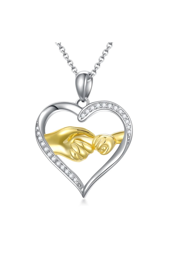Gifts for Women, 925 Sterling Silver Heart Necklace Hands in Hands Necklace Mom Jewelry Gifts for Mom