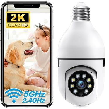 Light Bulb Security Camera -5G& 2.4GHz WiFi 2K Security Cameras Wireless Outdoor Motion Detection and Alarm,Two-Way Talk,Color Night Vision,Human Detection, Bulb Camera Compatible with Alexa