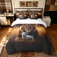 thumbnail image 3 of Manfei Woodland Animals King Bedding, Rustic Lion Sheep King Bed in a Bag, Dark Brown, Reversible, 7-Piece, 3 of 6