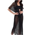 thumbnail image 2 of Karight Womens Metallic Mesh Cover Up Kimono Belted Open Front Fringe Hem Beach Swimwear Cover Up, 2 of 6