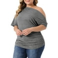 thumbnail image 4 of Blusas casuales de una sola manga y manga corta para mujeres de tallas grandes Agnes Orinda 2X gris, 4 of 5