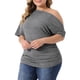 thumbnail image 4 of Blusas casuales de una sola manga y manga corta para mujeres de tallas grandes Agnes Orinda 2X gris, 4 of 5