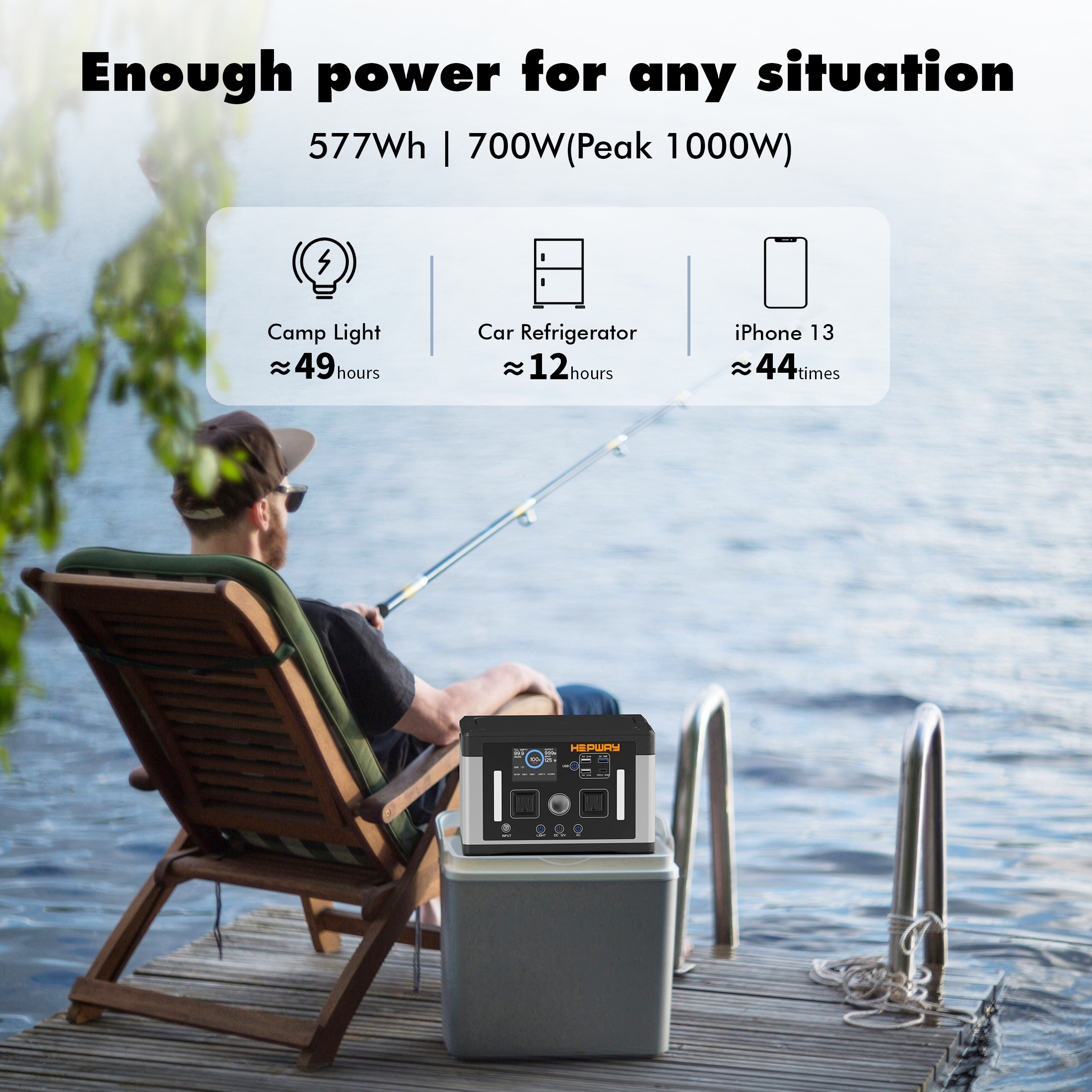 HEPWAY Euler P700 Portable Power Station 700W (Surge 1000W) 577Wh Solar Generator 120V AC Outlets, 3000+ Cycles Solar Power Bank for Home Backup Battery Emergencies, Camping & RVs, Blackout, CPAP