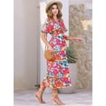 thumbnail image 2 of DARING DIVA Floral Split Hem Short Sleeve Maxi Tropical Dress S White Pink, 2 of 6