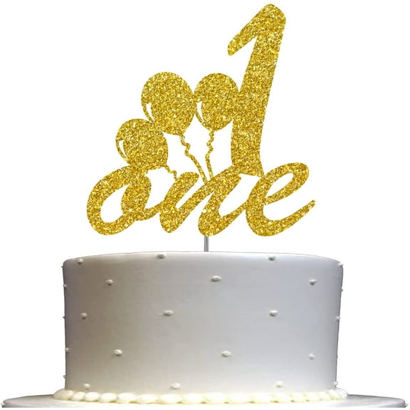 1st Birthday Cake Topper Gold Glitter, Number One Children Birthday Party Decoration Ideas, Sturdy Doubled Sided Glitter, Acrylic Stick. Made in USA