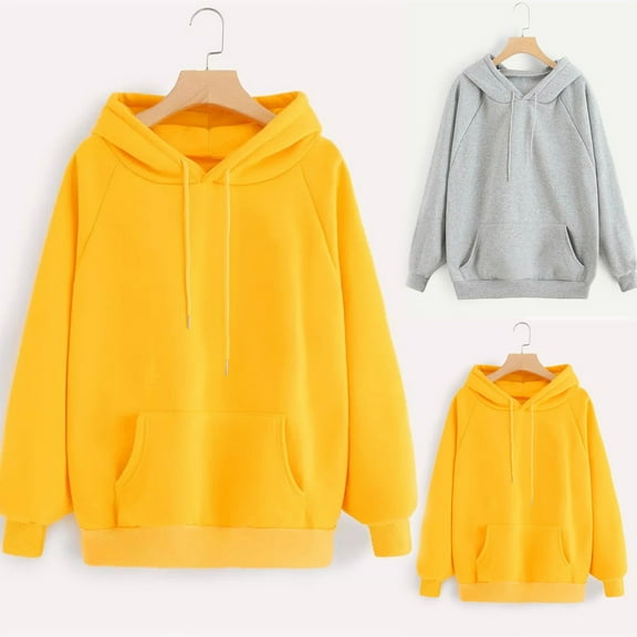 HAPIMO Sweatshirt for Women Pocket Drawstring Pullover Tops Solid Color Long Sleeve Relaxed Fit Womens Hoodie Sweatshirt Teen Girls Clothes Gray M