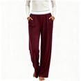 thumbnail image 3 of Liuinsasek Womens Casual Lounge Long Pants Fashion Solid Color Lightweight Pajama Pants Elastic Waist with Pockets Wide Leg Yoga Pants, 3 of 10