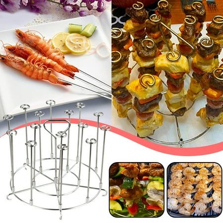 

1 Set BBQ Skewers Hanging Stand Rack Stainless Steel Holder with 15pcs Flat Grilling Skewers Reusable BBQ Sticks Grill Skewers