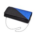 thumbnail image 2 of Premium Two Tone Metallic Glitter Flap Clutch Evening Bag Handbag, Blue, 2 of 4