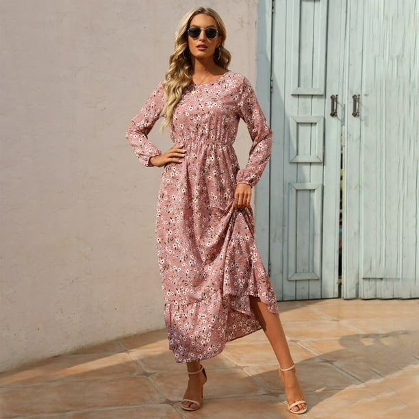 Pink long best sale sleeve floral dress