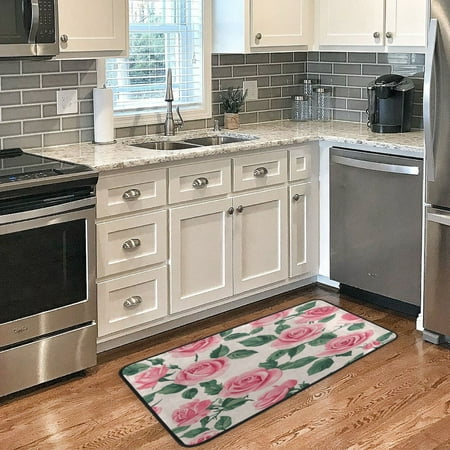 

Long Floor Mat 39x20Inch Kitchen Mat Bathroom Mat Living Room Mat Bedroom Mat Absorbent Delicate Fabric No Ball Do Not Fade Pink Rose1