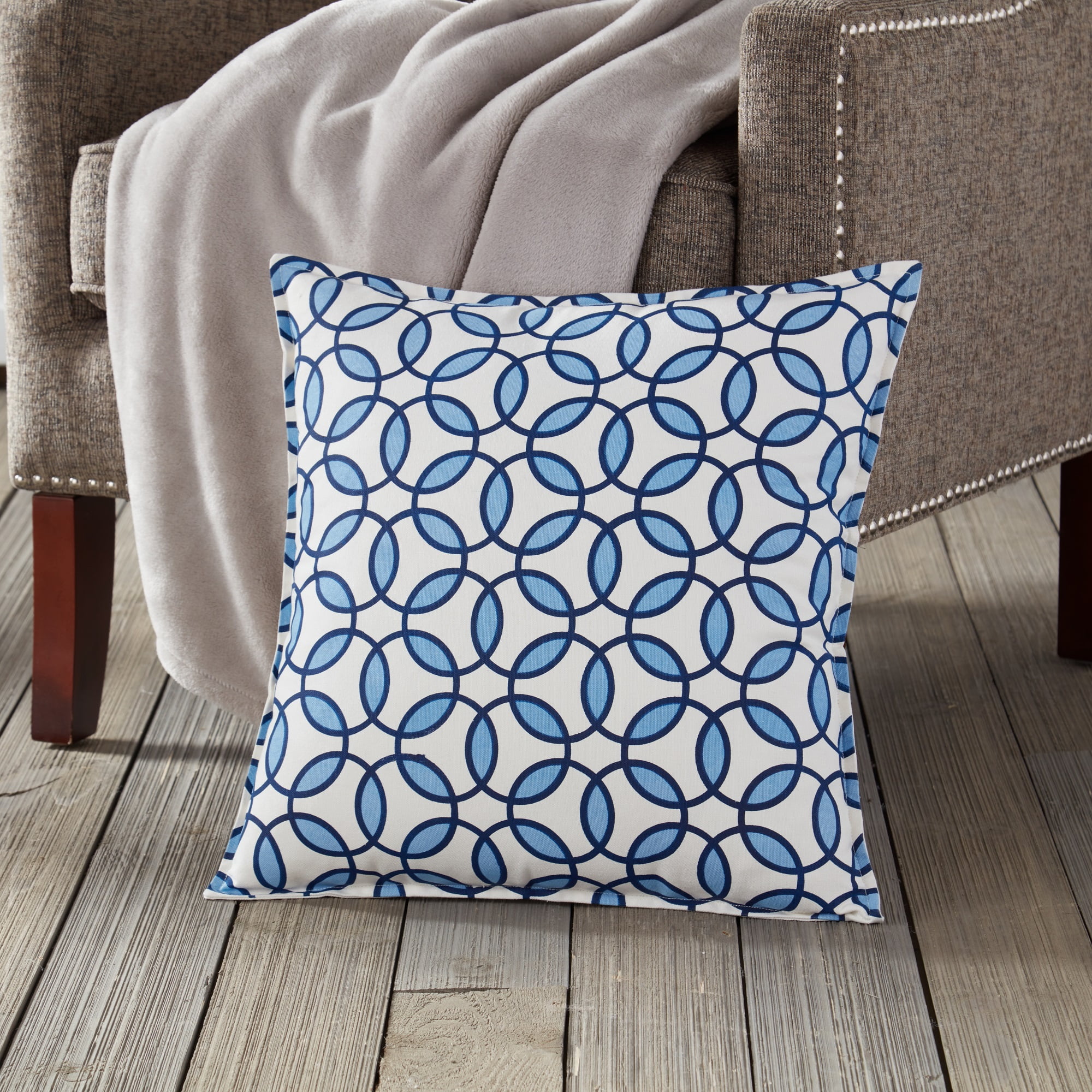 Greendale Home Fashions 20" x 20" Blue Rings Cotton Canvas Decorative Pillow