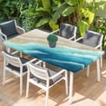 thumbnail image 2 of Teal Ombre Ocean Table Cloths for 3 Foot Rectangle Tables, Summer Beach Coastal Waves Gradient Patio Waterproof Elastic Fitted Tablecloths, Washable Rectangular Table Cover for Camping, 2 of 8
