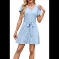 thumbnail image 2 of Vestido Camisero Informal de Verano para Mujer, con Botones y Cuello en V, Mangas Abullonadas Azul M, 2 of 10