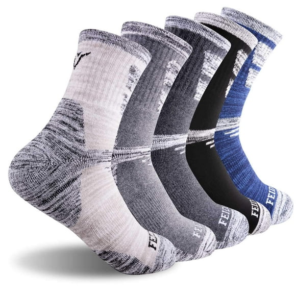 FEIDEER Hiking Socks Walking Socks For Men, 5-pack Outdoor Recreation Socks Moisture Wicking Quarter Crew Socks(19105-XXL)