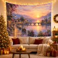 thumbnail image 3 of Floral Garden Mediterranean with Village Sunset Stone Bridge, Mystical Fantasy for Space Lovers, Galaxy Room Decor, Valentine'S Day Gift, Tapestry Wall Hanging for Bedroom and Dorm, 3 of 7