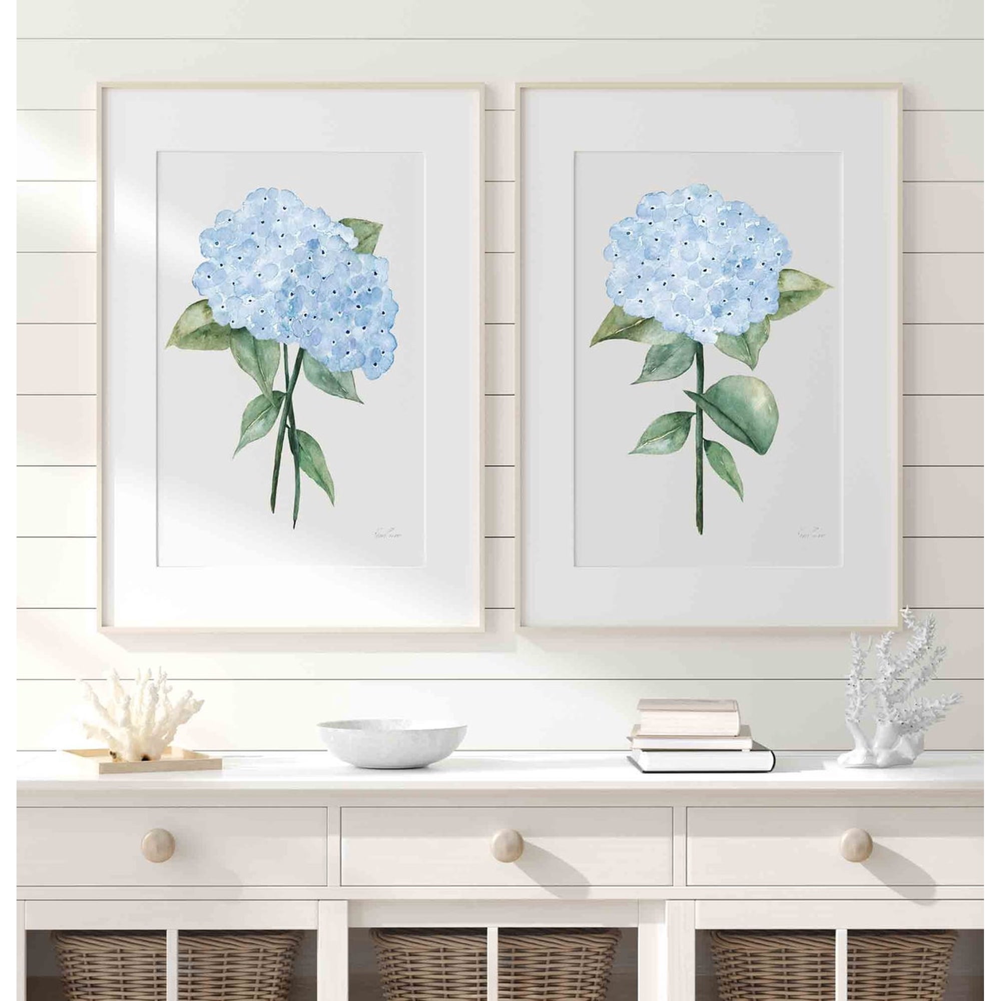 Blue Hydrangea Wall Art Minimalist Floral Botanical Nursery Decor