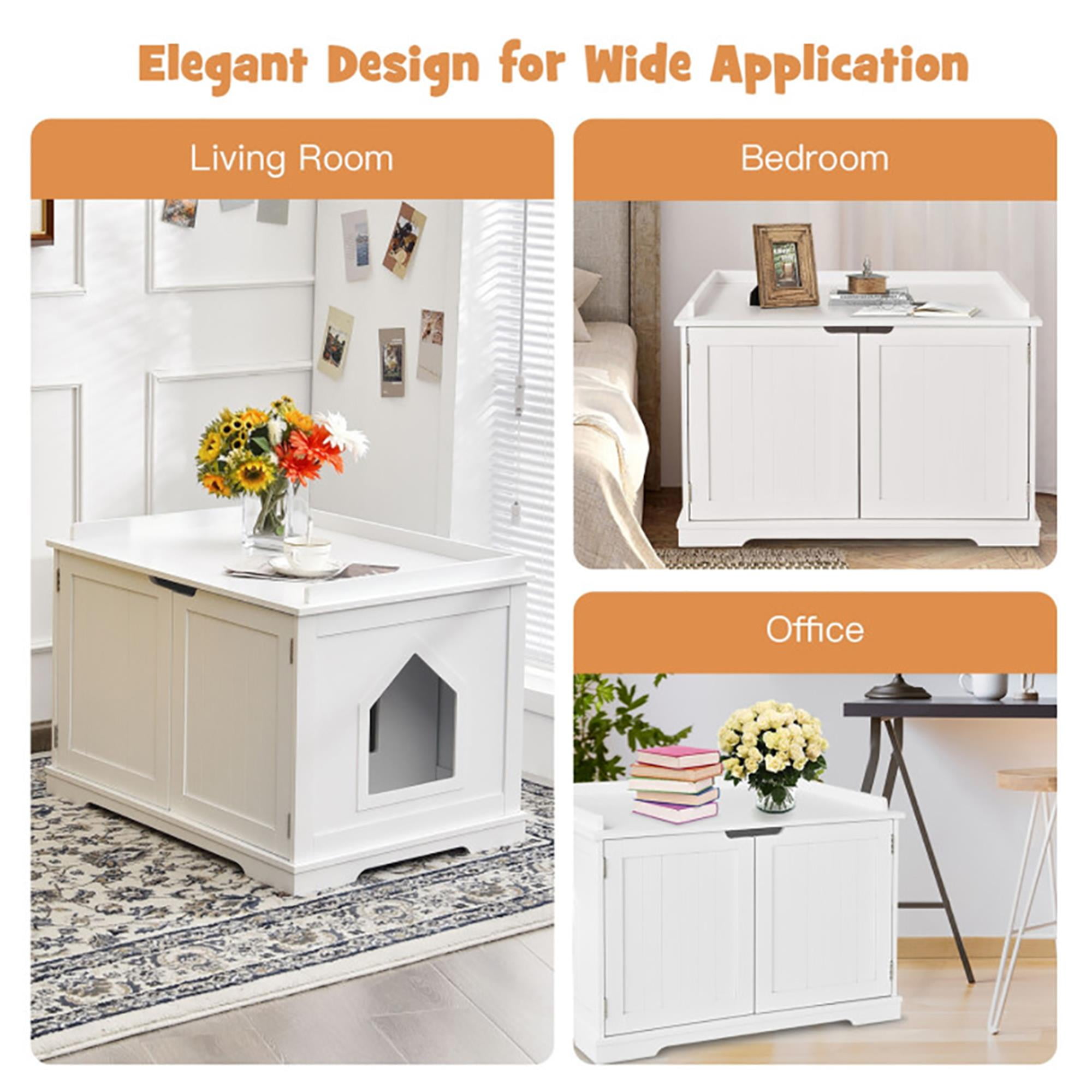 Kadyn 29" Cat Litter Box Enclosure with Double Doors for Large Cat and Kitty, Hidden Cat House Washroom Furniture, White