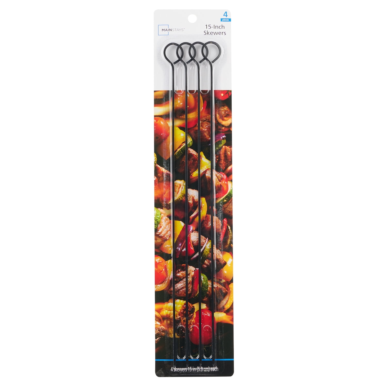 Mainstays 15in Stainless Steel BBQ & Meat Skewers (4 Pack)